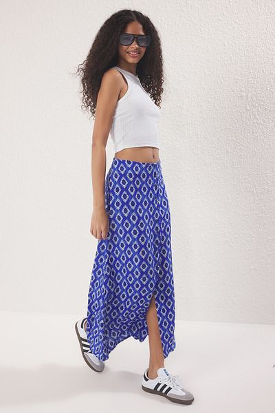 Trendyol Collection Fusta din viscoză cu nasturi în față cu model floral albastru TWOSS25ET00178