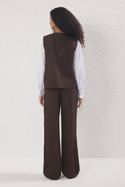 Trendyol Modest Brown Linen Look Woven Bottom-Top Set Tctss25Us00039