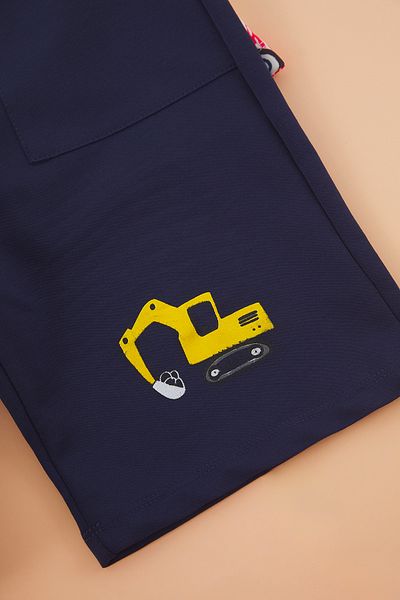 TRENDYOLKIDS Navy Blue Boy's Cotton Car Printed Short Sleeve Knitted Bottom-Top Suit Tkdss24Au00026