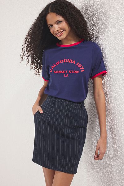 Trendyol Collection Navy Blue-Red Knitted T-Shirt Twoss24Ts00105