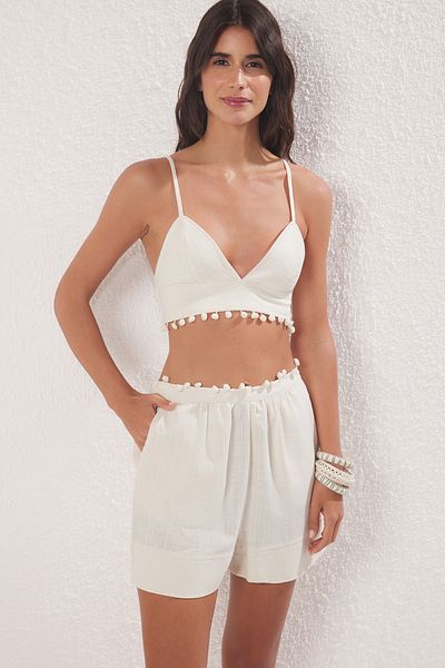 Trendyol Collection Ecru Woven Linen Look Beach Bustier Shorts Set Tbess25Au00065
