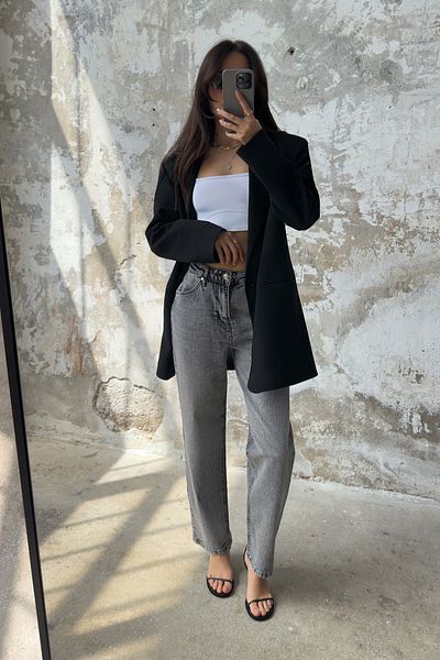 Trendyol Collection Gray Regular Waist Straight Cut Comfort Straight Jeans Twoss25Je00100