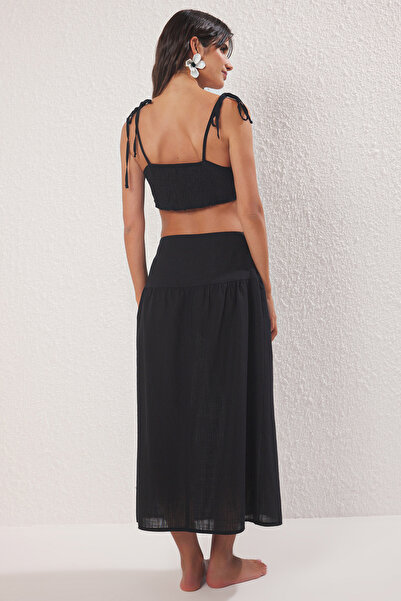 Trendyol Collection Black Woven Beach Blouse-Skirt Set Tbess25Au00073