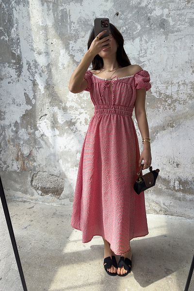 Trendyol Collection Red A-Line Collar, Lace Detail Midi Woven Dress Twoss25El00297