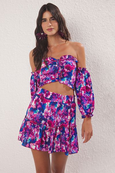 Trendyol Collection Strandblusenrock-Set mit Blumenmuster und gewebten Rüschen TBESS21AU0539