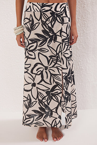 Trendyol Collection Floral Pattern Woven Slit Beach Blouse-Skirt Set Tbess25Au00091