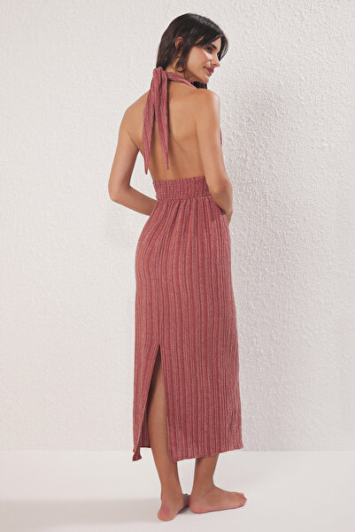 Trendyol Collection Tile Weaving Backless Maxi Beach Dress Tbess24El00096
