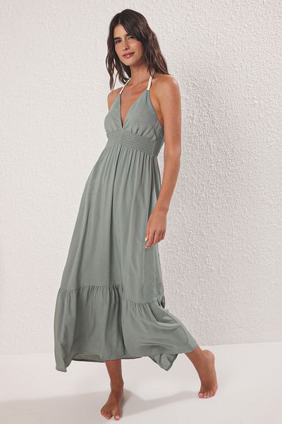 Trendyol Collection Khaki Maxi Woven Beach Dress Tbess25El00109