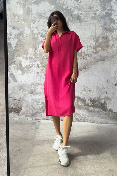 Trendyol Collection Муслінове ткане плаття міді прямого крою TWOSS25EL00171 від Fuschia