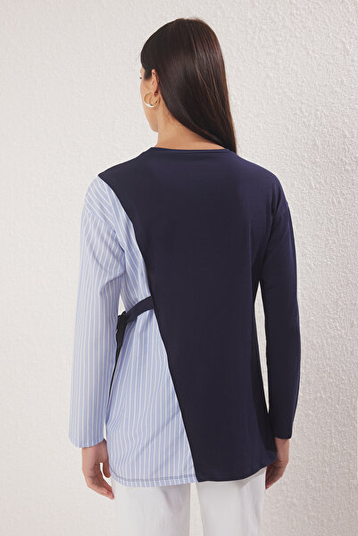 Trendyol Modest Navy Blue Knitted Dress with Knitted Tie Detail Tctss25Uk00014