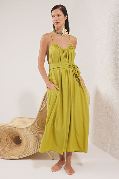 Trendyol Collection Dark Oil Green Maxi Beach Dress Tbess25El00086