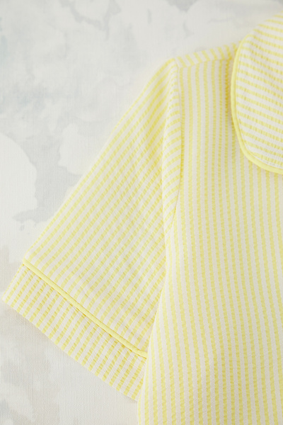 Trendyol Curve Yellow Kaftan Heart Embroidery Combinations, Collar Textured Pajama Set