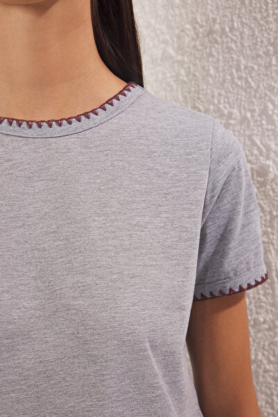 Trendyol Collection Gray Melange Crochet Stitch Detail Regular/Normal Fit Knitted T-Shirt Twoss19Ad0085