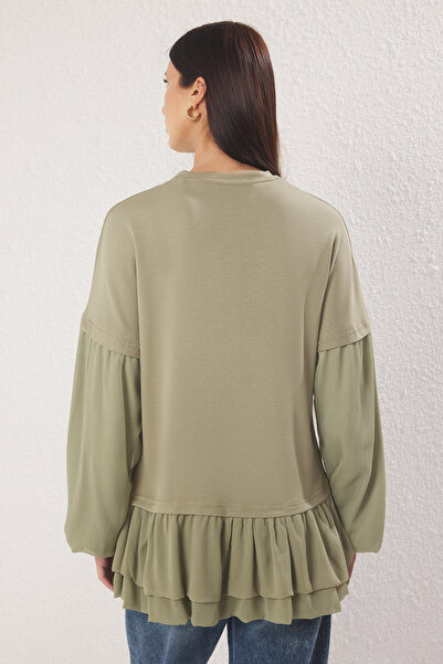 Trendyol Modest Χακί υφαντό λεπτομερές βολάν πλεκτό χιτώνα TCTSS25UK00004