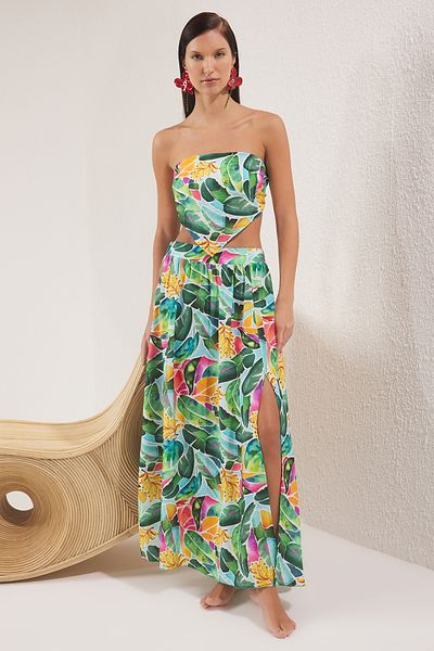 Trendyol Collection Tropical Pattern Beach Strapless Blouse-Etk Suit Tbess25Au00093