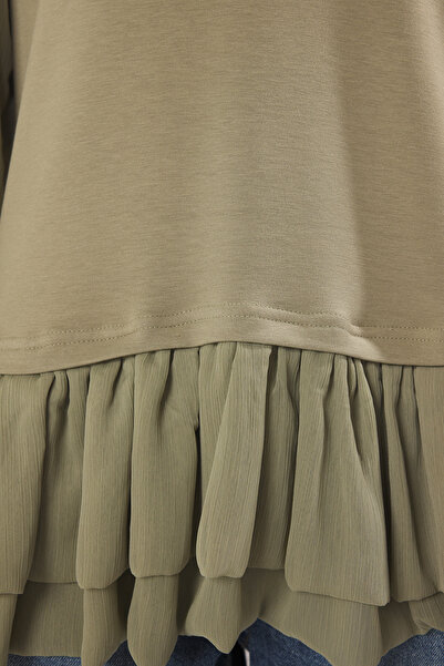 Trendyol Modest Χακί υφαντό λεπτομερές βολάν πλεκτό χιτώνα TCTSS25UK00004