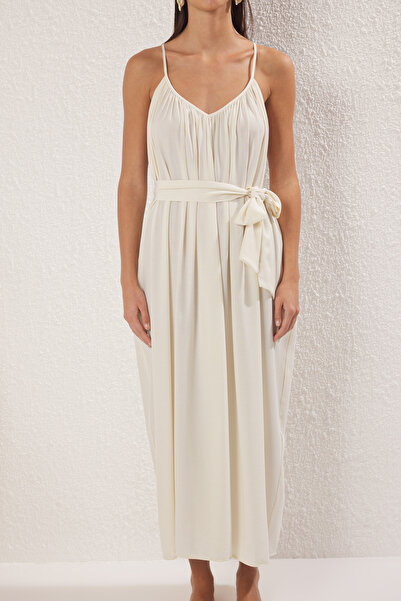 Trendyol Collection Μπεζ Maxi Υφαντό Φόρεμα Παραλίας TBESS25EL00086