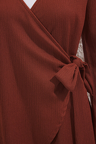 Trendyol Collection Brown Mini Woven Double Breasted Closure Tie Beach Dress Tbess24El00072