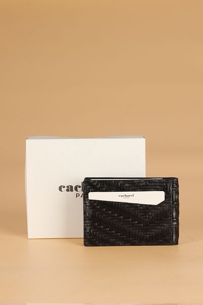 Cacharel 0336 Genuine Leather Men's Wallet Card Holder Wicked Black