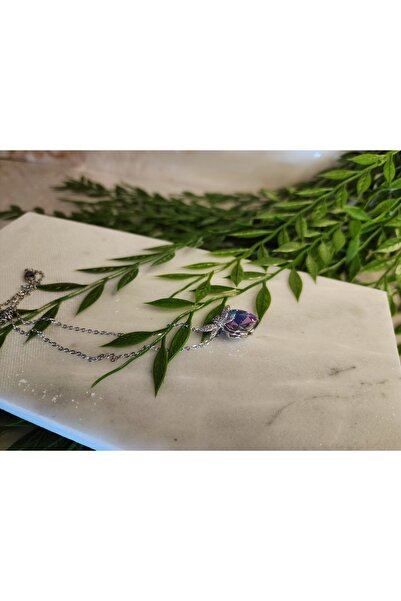 ALLEGRİA قلادة اليعسوب الفضية الكبيرة الملونة