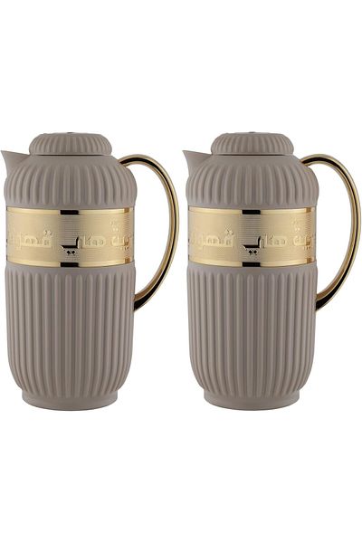 ALSAIF Coffee And Tea Vaccum Flask Set In Brown/gold / Leak-proof And Keeps Drinks Hot 1.0/1.0 Liter