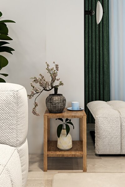 Jest Dekor Konsept Aden 2 Katlı Atlantik Çam Ahşap Köşe Sehpası / Çok Amaçlı ...