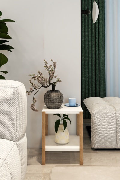 Jest Dekor Konsept Aden 2 Katlı Beyaz Ahşap Köşe Sehpası / Çok Amaçlı Dekorat...