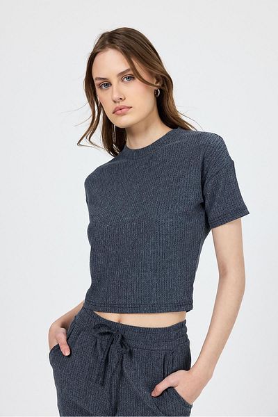 Rays Indigo Crew Neck Twisted Textured Fabric Bottom Top Set 1455