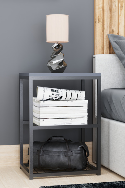 interGO Metal Ayaklı Dekoratif Tel Raflı Komodin