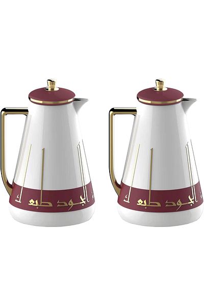ALSAIF Jood 2-pieces Coffee And Tea Vacuum Flask Set, Size: 1.0/1.0 Liter, Colour:dark Red