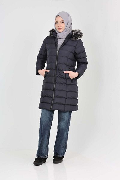 S&V TEKSTİL Women's Navy Blue Hijab Puffer Coat