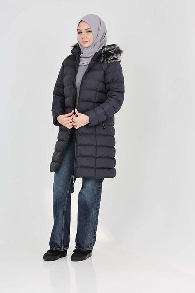 S&V TEKSTİL Women's Navy Blue Hijab Puffer Coat