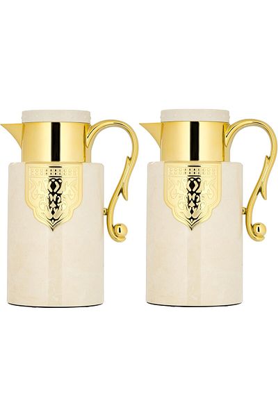 ALSAIF Coffee And Tea Vaccum Flask Set In Ivory/gold / Leak-proof And Keeps Drinks Hot 1.0/1.0 Liter