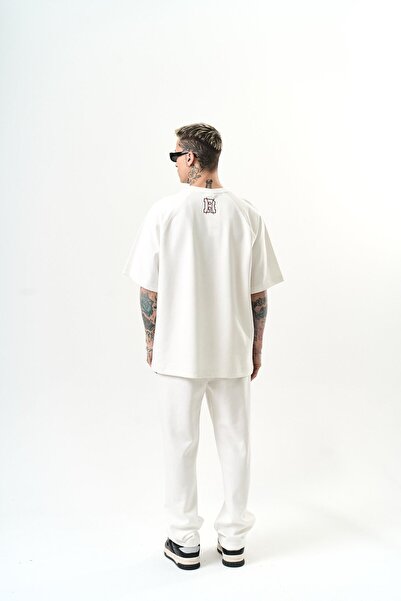 Respire Oversize Men's Tracksuit Suit Ecru Written Res Clb