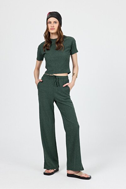 Rays Zelena okrugla kragna naborana Teksturirano tkanina Gornji i donji deo 1455