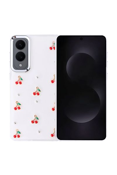 zore Galaxy S25 Edge Case Glitter Transparent Emp Pole Cover with Airbag Design - Cherry