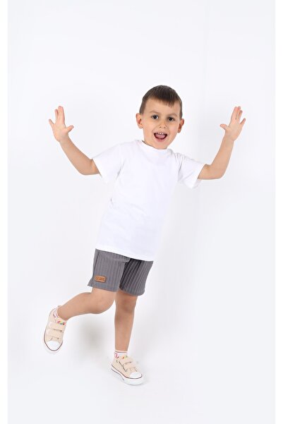 aden kids erkek çocuk gömlek+sweatshirt ve cepli şort alt üst takım --ütü istemez--