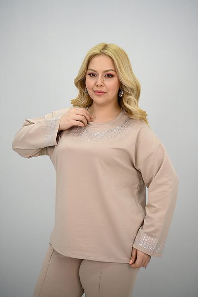 Koza Butik Γυναικείο Σετ Φούτερ με Λεπτομέρεια Πέτρα Plus Size 8175-25