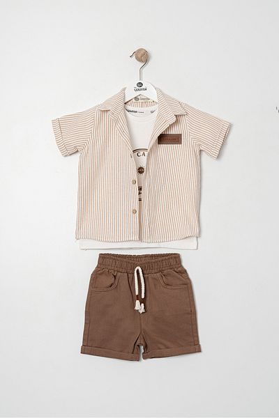 Pasur Bebe Комплект от три части за момче, райета, тениска, капри и лен