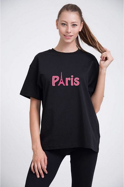 makiteks Εποχιακό Oversize Cycling T-shirt Γυναικείο Μαύρο εμπριμέ