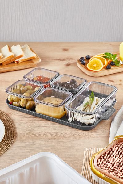 Vienev Acrylic 5 Compartment Breakfast Set with Lid Anthracite
