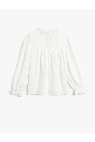 Koton Bluse mit Stehkragen und Rüschendetail, lange Ärmel, elastische Bündchen
