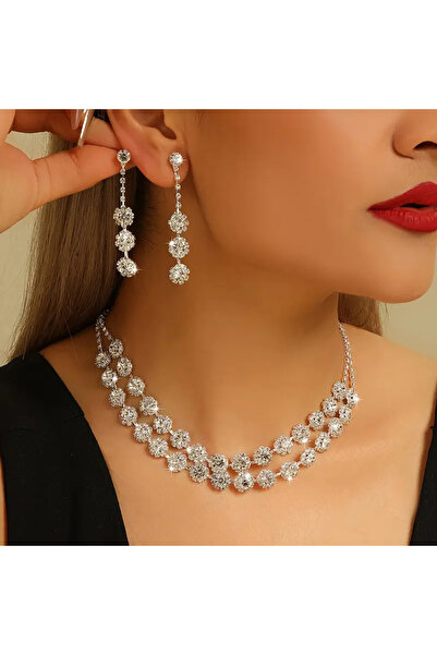 byozanyılmaz Complete Gems-Engraved Design Pendant Earring Set