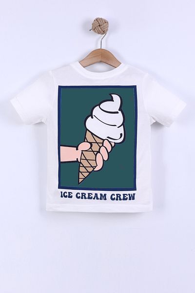 Monila Boys Ice Cream Printed Cotton Tshirt and Striped Shorts Bottom Top Set