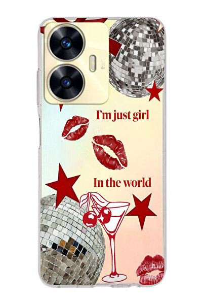 moonset Realme C55 Uyumlu Im Just Girl Tasarımlı Baskılı Şeffaf Telefon Kılıfı