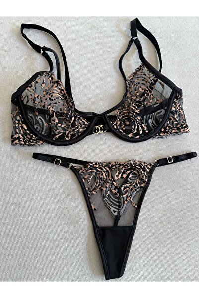 Delar Luxury Leopard Patterned Tulle Underwear Set