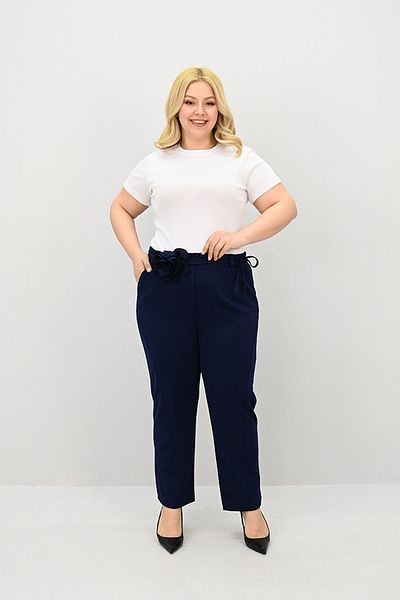 Koza Butik Women's Plus Size Rose Belt Detailed High Waist Pants 6327-25