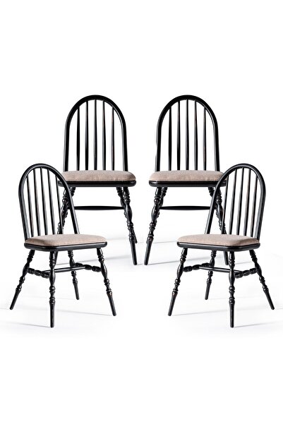 Woodenbend Laura Siyah Ahşap Döşemeli Sandalye 4 Adet – Kayın Ağacı İskandina...