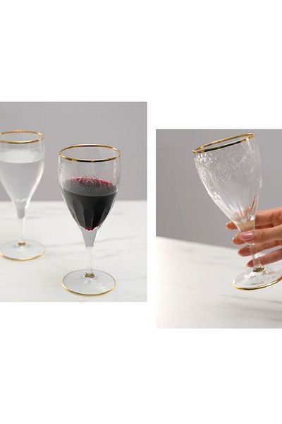 Paşabahçe Standing Water Glass Set of 6 Gold Handmade
