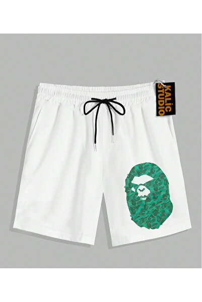 Kalic Studio UNISEX Mr. Bape με μοτίβο λευκό καλοκαιρινό σορτς